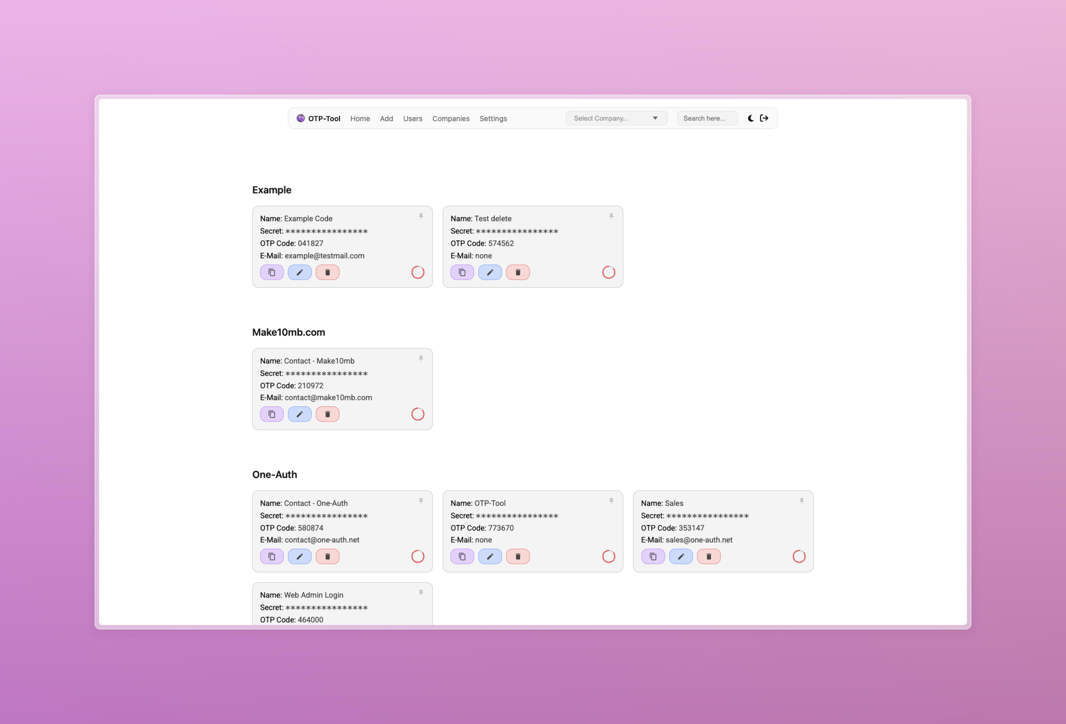 OTP-Tool Mainpage